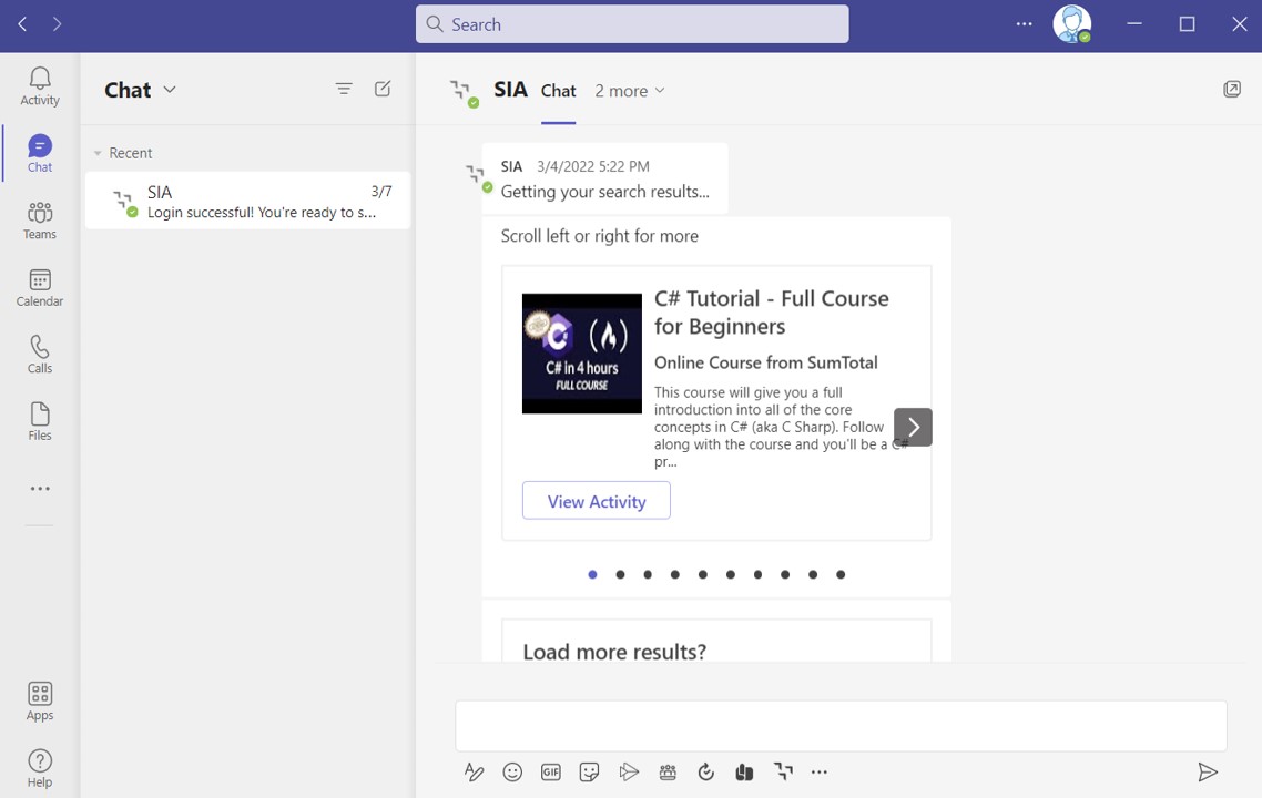 SIA on MS Teams app – This is a snipping of how the app appears on MS Teams 